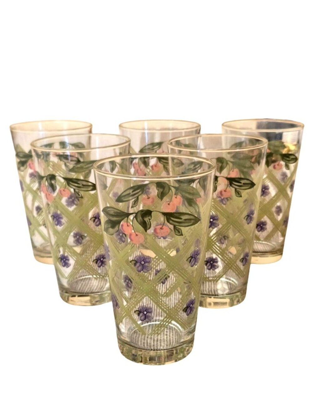 Pfaltzgraff Garden Party 16 Oz Glassware Discontinued Floral Cottage Lattice Set